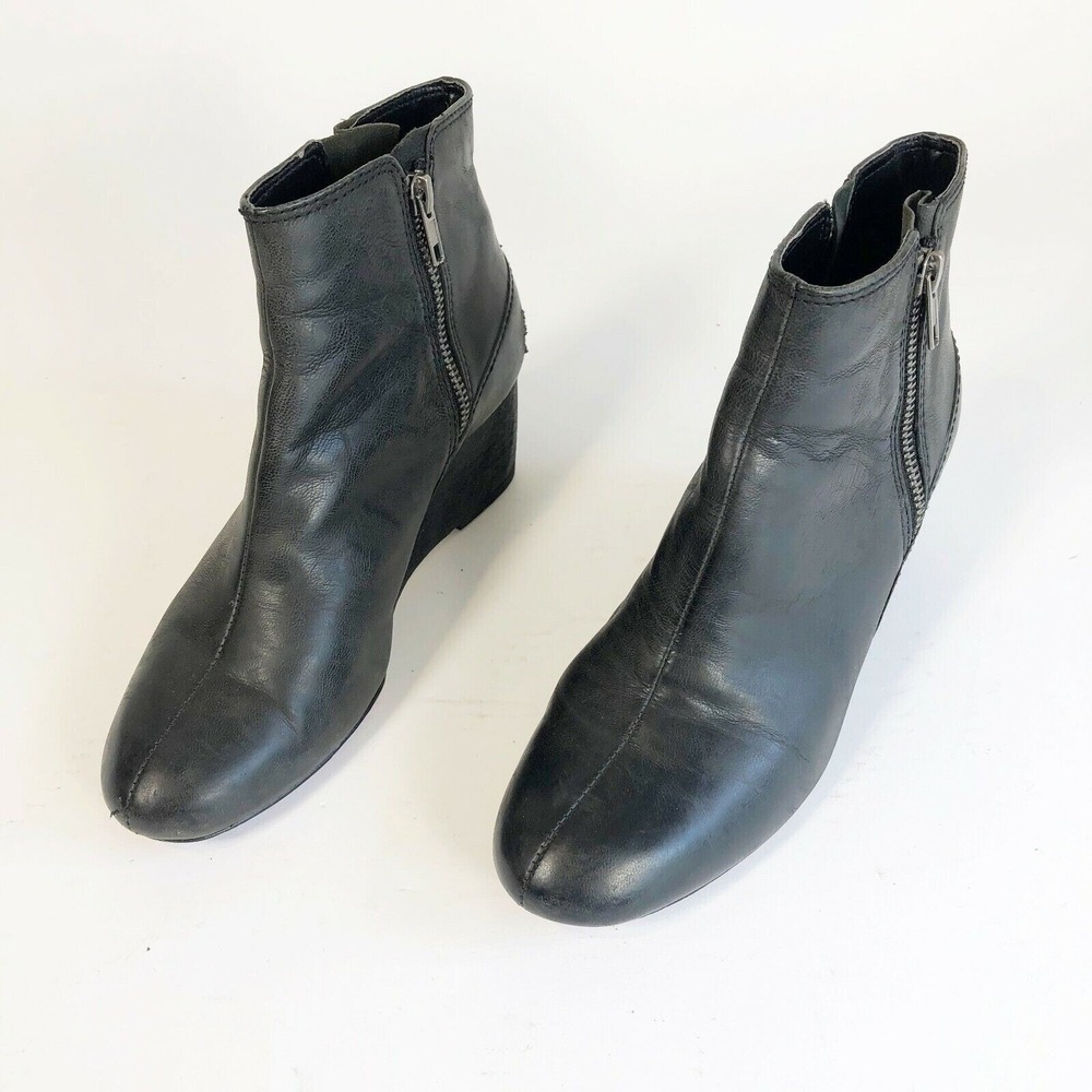 Plenty Tracy Reese‎ Fable Leather Ankle Bootie Boots Womens US 7 37 Black Wedge